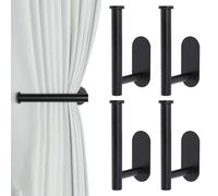 Groleca Juego de 2 Soportes Adhesivos para Cortinas, alzapaños de Cortina, Soportes de Cortina sin Taladro, Ganchos Adhesivos para Cortinas (2, Negro)