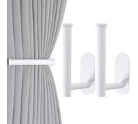 Groleca Paquete de 2 soportes adhesivos para cortinas, sin taladrar, alzapaños y ganchos (blanco)