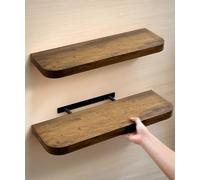 Gronda Estantes flotantes de madera para pared, juego de 2 estantes rústicos montados en la pared con diseño de borde curvado, gran decoración, estante largo para baño, dormitorio, cocina, oficina,