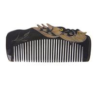 GROOMY Peine de Cuerno, Nuevo y Lujoso Peine de Cuerno Natural para el Cabello, Hecho a Mano con Mango de Talla de Pato mandarín, Negro-1
