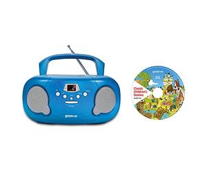 Groov-e Orginal Boombox & Kids Story - Reproductor de CD portátil con Radio, Puerto Auxiliar de 3.5 mm y Enchufe para Auriculares - CD Cuenta con 10 Historias Infantiles clásicas - Funciona con