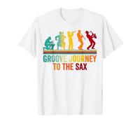 Groove Viaje al Saxofón Retro Musical Evolución Silueta Camiseta gráfica económica, Hombre, Blanco, M