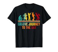 Groove Viaje al Saxofón Retro Musical Evolución Silueta Camiseta gráfica económica, Hombre, Negro, M