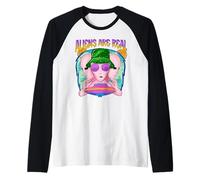 Groovy Alien UFO Retro Vaporwave Graphic Funny Space Camiseta Manga Raglan