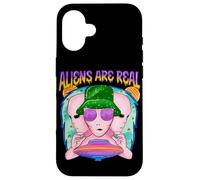 Groovy Alien UFO Retro Vaporwave Graphic Funny Space Carcasa para iPhone 16