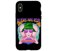 Groovy Alien UFO Retro Vaporwave Graphic Funny Space Carcasa para iPhone X/XS