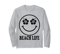 Groovy Beach Life Happy Face Hibiscus Vacaciones de Verano Manga Larga
