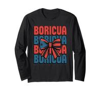 Groovy Boricua Girl Hispanic Heritage Coquette Bow Vibes Manga Larga