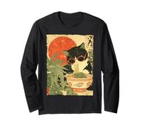 Groovy Cat Ramen Japonés Retro 80s 70s Cool Anime Cat Manga Larga