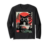 Groovy Cat Ramen Japonés Retro 80s 70s Cool Anime Cat Manga Larga
