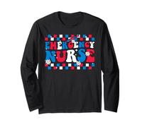 Groovy ER Nurse 4th of July Patriotic Retro Vibes Manga Larga