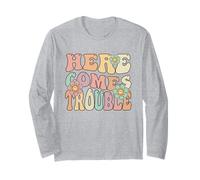 Groovy Floral Aquí Vienen los Problemas Manga Larga