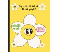 Groovy Flower Composition Notebook | Retro Smiley Face School Notebook | Cute Yellow Aesthetic Writing Journal for Teens, Girls & Students - 100 Pages, Wide Ruled, 7.5x9.25
