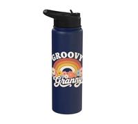 Groovy Granny Retro Rainbow Colorful Flowers Design Grandma Stainless Steel Insulated Water Bottle