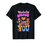 Groovy Hippie Jesus Loves You Retro Vintage Christian Mujer Camiseta