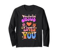 Groovy Hippie Jesus Loves You Retro Vintage Christian Mujer Manga Larga