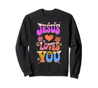 Groovy Hippie Jesus Loves You Retro Vintage Christian Mujer Sudadera