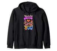 Groovy Hippie Jesus Loves You Retro Vintage Christian Mujer Sudadera con Capucha