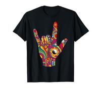 Groovy I Love You Lenguaje de señas Lindo Boho Doodle ASL Camiseta