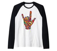 Groovy I Love You Lenguaje de señas Lindo Boho Doodle ASL Camiseta Manga Raglan