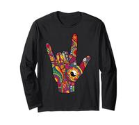 Groovy I Love You Lenguaje de señas Lindo Boho Doodle ASL Manga Larga