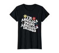 Groovy Im Angelica Doing Angelica Things Funny Día de la Madre Camiseta gráfica económica, Mujer, Negro, XL