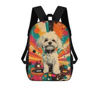 Groovy Maltese Retro Dog Art Print Retro Dog on Vinyl Mochila Escolar Infantil Impresa En 3D, Mochila Informal De Moda Para Niños, Mochila De Viaje De Alta Capacidad Para Libros Para Niños 17inch
