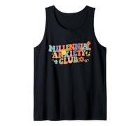 Groovy Millenial Anxiety Club Camisa Ondulada Fuente Mental Salud Mental Camiseta sin Mangas