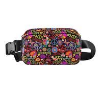Groovy Peace - Cangurera negra para mujer, impermeable, moderna, de viaje, para hombres, 8 x 5.3 x 2.3 pulgadas, divertida y divertida, color negro, 8 x 5.3 x 2.3 pulgadas, divertida y divertida