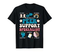 Groovy Peer Support Specialist Art para Hombres y Mujeres Camiseta gráfica económica, Hombre, Negro, M