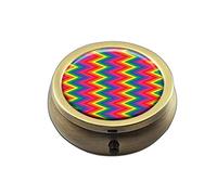 Groovy Rainbow Zig Zag Custom Round BronzeBox Pocket 2.1 pulgadas - 3 compartimentosBox/Pastillero Bolsillo