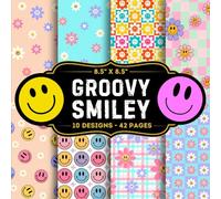 Groovy Smiley Scrapbook Paper: 10 Of Groovy Flowers Patterns Craft Papers 8.5" x 8.5" For Scrapbooking, Mixed Media, Origami, Wrapping Paper, Junk Journaling, Decoupage, DIY, Card Crafting, And More