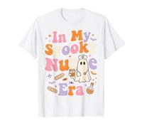 Groovy Spooky Nurse Era Halloween Ghost Coffee Lover RN Camiseta gráfica económica, Hombre, Blanco, M