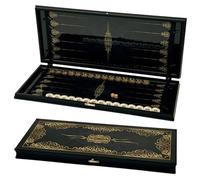 GROSS MEISTER Premium Backgammon Set de cristal - Obsidiana & Gold Barroco Edition - Juego de mesa de lujo con cristal templado y marco de aluminio, 61 x 54 cm