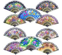 Grosun 10 abanicos de mano españoles para mujer, diseño floral, plegable, vintage, para decoración de bodas y fiestas, color aleatorio