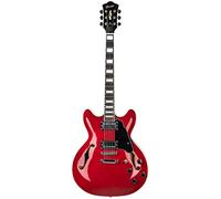 Grote Guitarra eléctrica a escala completa, cuerpo semihueco, trastes de acero inoxidable (rojo)