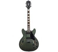 GROTE Guitarra eléctrica con cuerpo semihueco, acabado mate, pastillas P90 (verde)