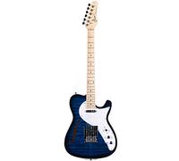 Grote Guitarra eléctrica con cuerpo semihueco, un solo agujero en F, estilo tele, guitarra de tilo de tamaño completo con cuello de arce canadiense, púas cromadas (azul)