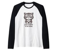 Grouchy Cat Cute But Moody Just Happy To Be Here Retro Camiseta Manga Raglan