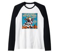 Grouchy Old Woman Cow Vintage Sign Farm Humor Camiseta Manga Raglan