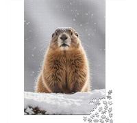 Groundhog Puzzle De 1000 Trozos Papel Grueso Marmota en la Nieve Rompecabezas Compatible con Tabla Entretenimiento Fin De Semana Ocio En Casa 70x50cm/1000pcs