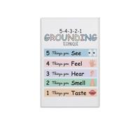 Grounding Techniques Poster 5 Senses Exercise Mindfulness Chart for Anxiety Canvas Print Wall-Art for School Room Calm Corner Decor(Unframed,16X24inch(40X60cm))