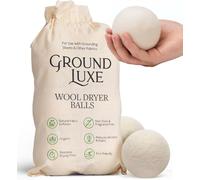 GroundLuxe Bolas secadoras de lana de Nueva Zelanda de alta calidad, 100% orgánicas, fundidas a mano, reutilizables, reducen el tiempo de secado, juego de 6 para suavizar la tela natural, arrugas y