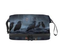 Group of Crows on Castle - Bolsa de cosméticos de doble capa para mujeres y niñas, neceser de viaje para maquillaje, práctica bolsa organizadora con compartimento para cepillos, multicolor, 27x15x14