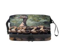 Group of Indian Runner Ducks - Bolsa de cosméticos de doble capa para mujeres y niñas, neceser de viaje para maquillaje, práctica bolsa organizadora con compartimento para cepillos, multicolor,