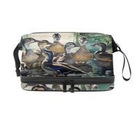 Group of Indian Runner Ducks on Water - Bolsa de cosméticos de doble capa para mujeres y niñas, neceser de viaje para maquillaje, práctica bolsa organizadora con compartimento para cepillos,