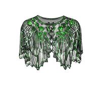 Grouptap 1920 Gatsby Chal Verde Bolero Lentejuelas Capa Encogimiento de Hombros para Mujeres Damas Flapper Art Deco Vintage Vestido Disfraz (Verde, Un tamaño)