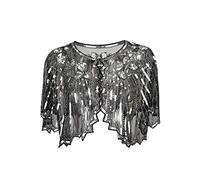 Grouptap 1920 Negro Plata Gatsby Chal Bolero Lentejuelas Capa Encogimiento de Hombros para Mujeres Damas Flapper Art Deco Vintage Vestido Disfraz (Plateado, Un tamaño)