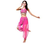 Grouptap Bollywood Mujer India árabe Bailarina del Vientre con Lentejuelas Top Slit Pants Vestido Traje de Fiesta Negro/Rosa/Blanco Traje Adulto Elegante (Rosa, 150-170 cm)