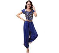 Grouptap Conjunto de Traje de Traje de 2 Piezas de Danza del Vientre de Bollywood, Tema de Princesa India, para Mujeres con Top y Pantalones (150-170cm, 30-60kg) (Azul)